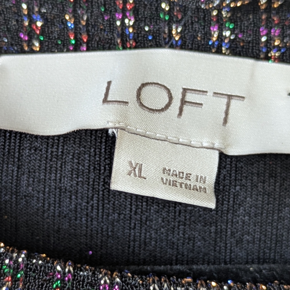 LOFT Shimmer Black Metallic Midi Dress, Long Sleeve, Size XL - Picture 7 of 11
